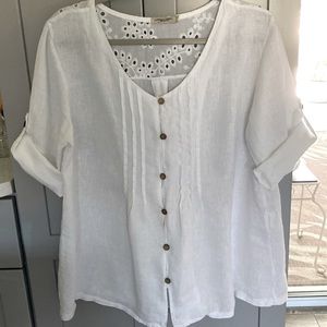 White linen button down blouse, size M